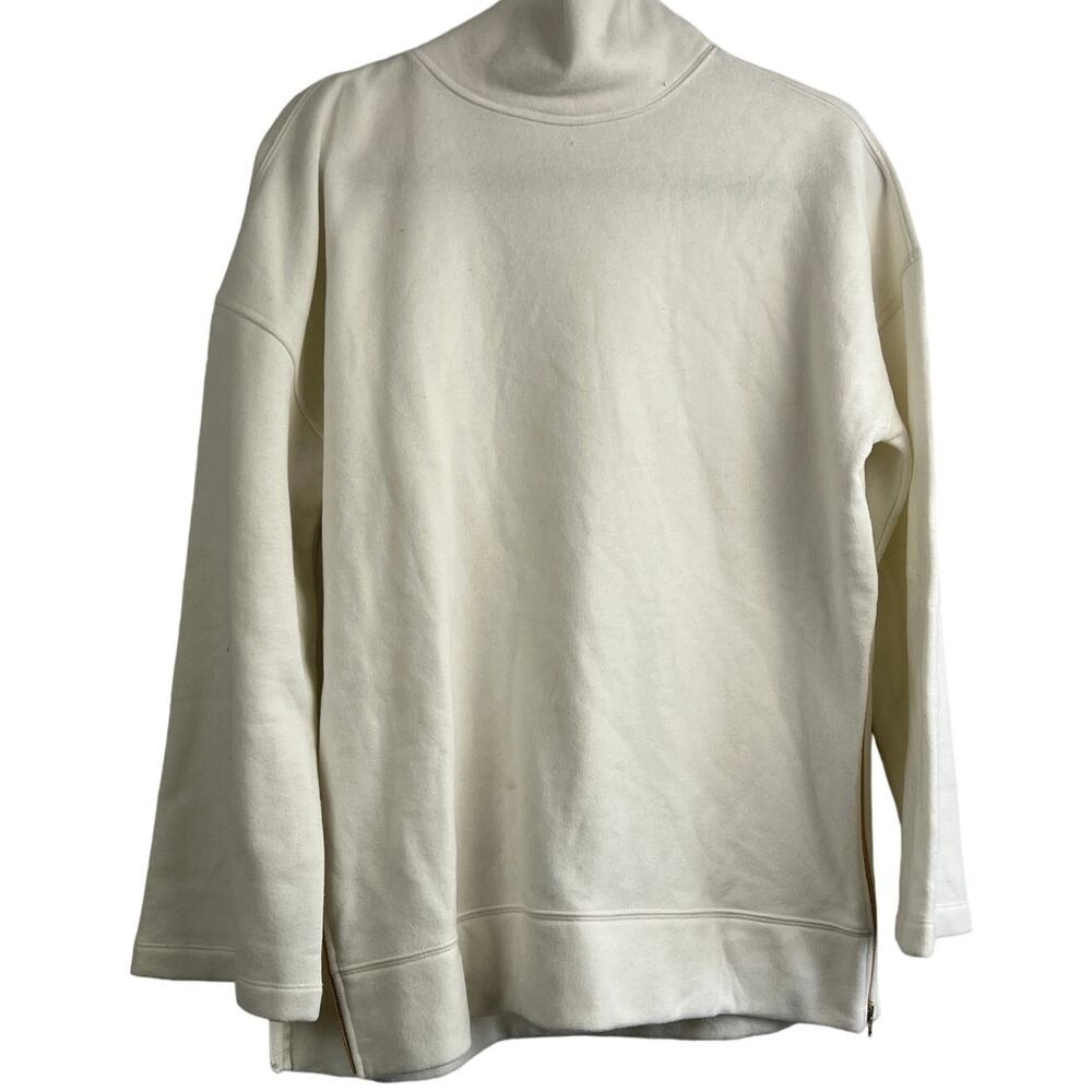JoyLab Women's White Fleece Long Sleeve Tunic With Side Zip - Size Small - NWT